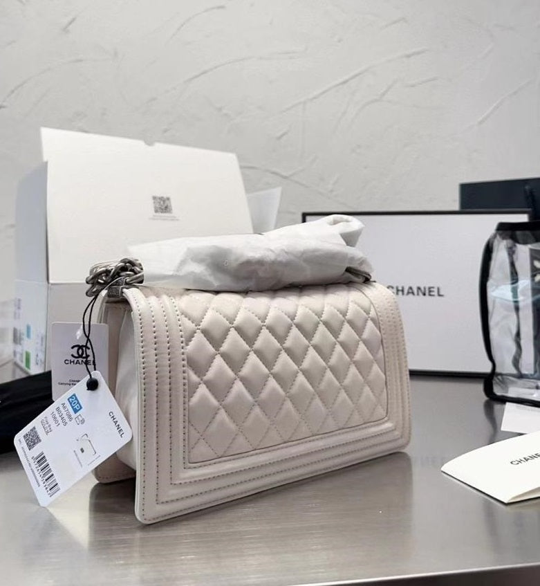 Chanel Boy White Caviar GHW
