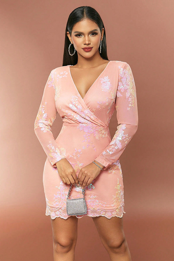 loveedsTM-Sheer Mesh Floral Sequin Dress