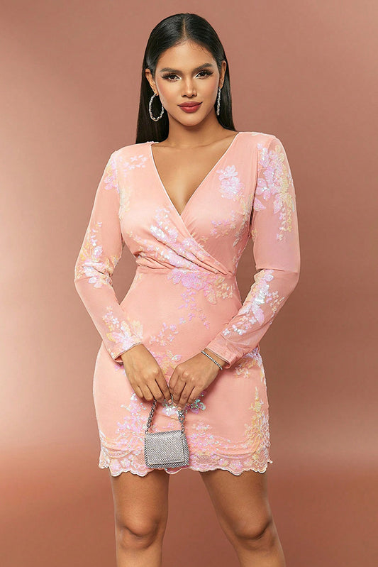 loveedsTM-Sheer Mesh Floral Sequin Dress