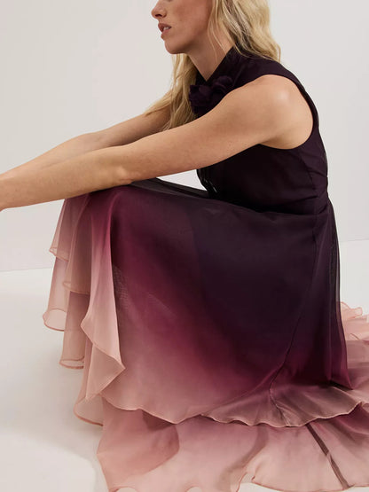 Gradient Pleated Chiffon Sleeveless Women's Dress