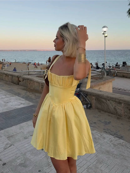 A Line Homecoming Dresses Yellow Bow Strap Prom Cocktail Party Gown       fg6229