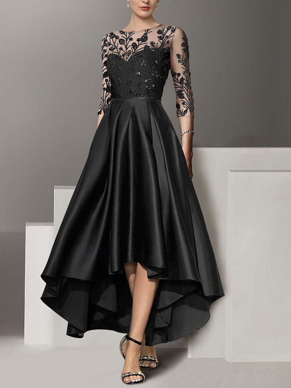 Elegant and Simple V-neck Tea Length Satin Dress