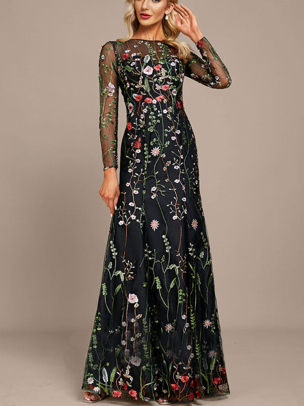 Sheath/Column Scoop Neck Floor-Length Lace Evening Dress