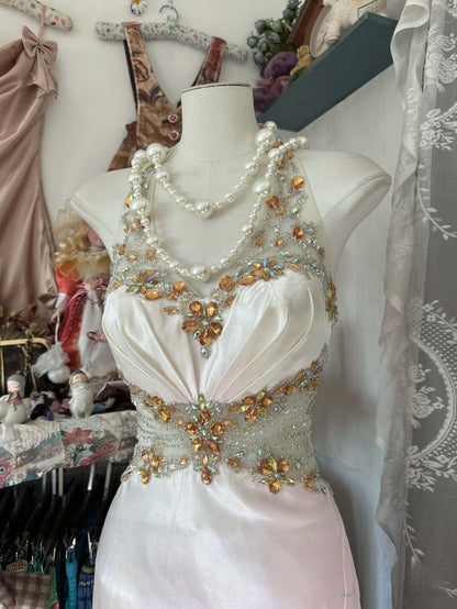 Unique A Line Halter Beaded Pink Ombre Satin Prom Dress Graduation Prom Dress SH2619