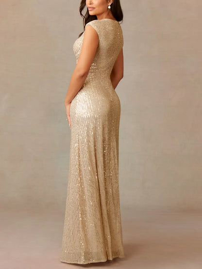 V-Neck Sequins Maxi Dress