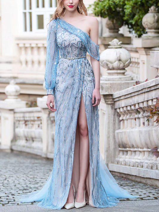 Off-shoulder Mesh Maxi Dress