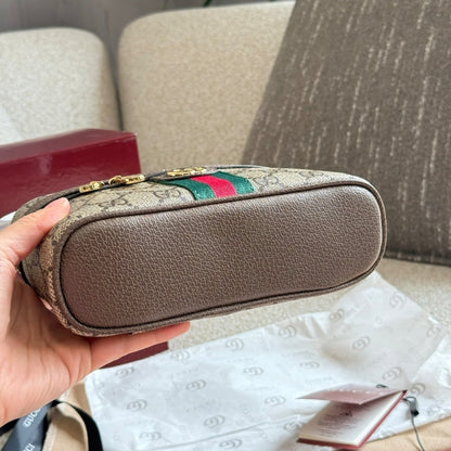 GUCCI OPHIDIA SMALL VANITY BAG BEIGE AND DARK BROWN 18CM ‎816357 96IWG 8745