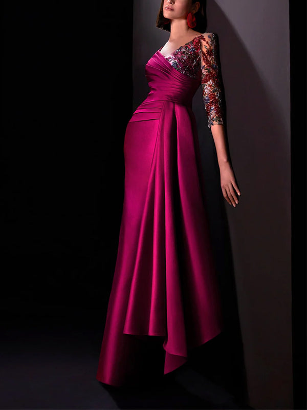 V-Neck Long Sleeves Sequins Maxi Dress