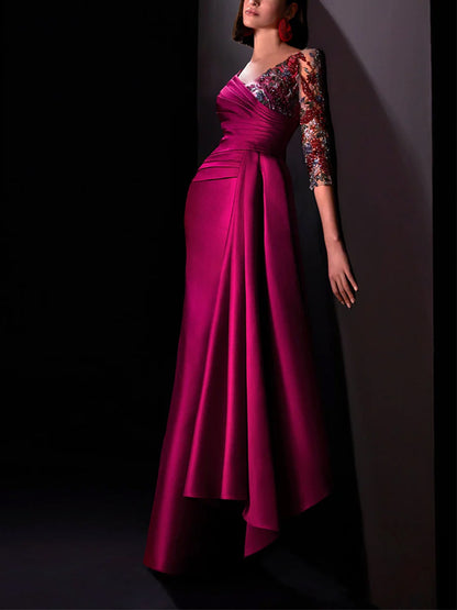 V-Neck Long Sleeves Sequins Maxi Dress