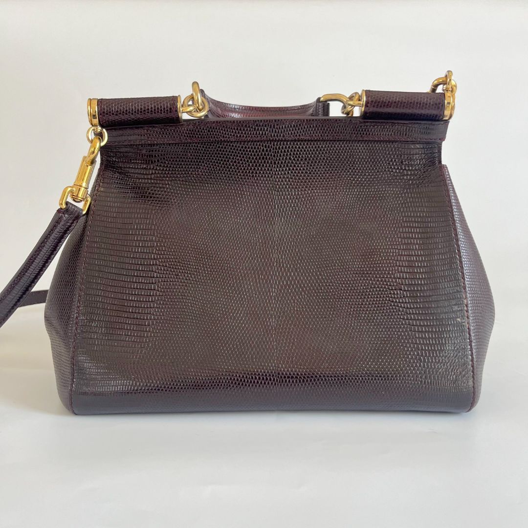 Dolce & Gabbana Burgundy Lizard Embossed Leather Medium Miss Sicily Bag