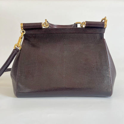 Dolce & Gabbana Burgundy Lizard Embossed Leather Medium Miss Sicily Bag