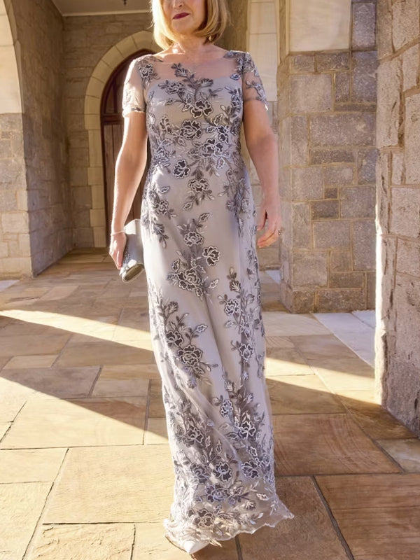 Round Neck Mesh Lace Maxi Dress