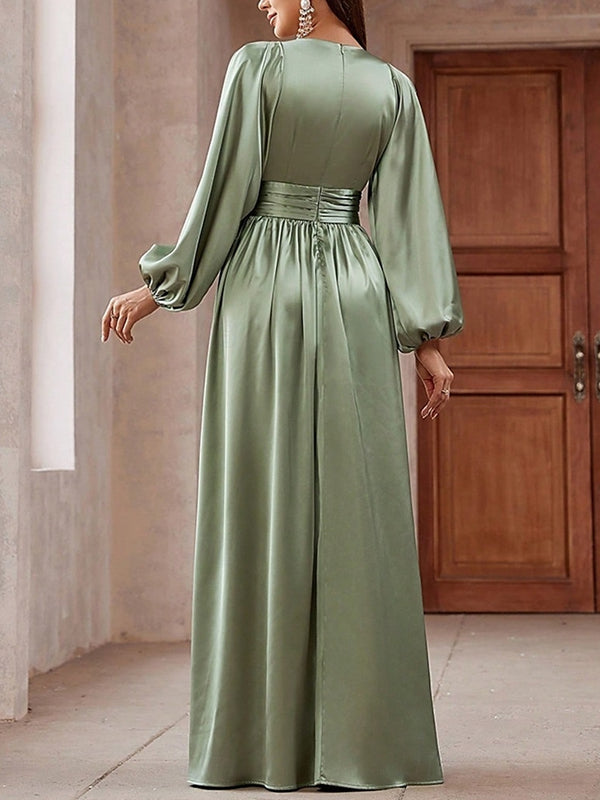 Satin Waist Floral Elegant Women's Dress