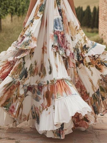 Retro Temperament One Shoulder Print Ladies Dress