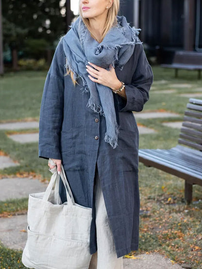 Large Pocket Cotton and Linen Women's Shirt Jacket