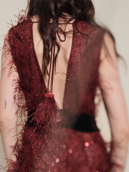 V-neck Sleeveless Sequins Maxi Dress