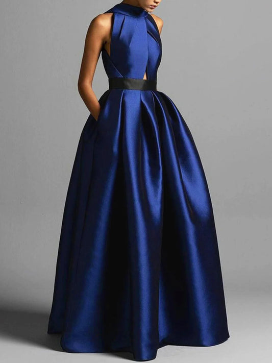 Formal Pockets Halter Maxi Dress