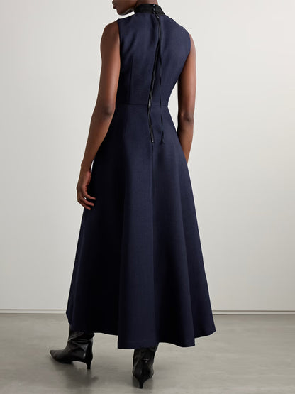 Round Neck Sleeveless Solid Color Midi Dress