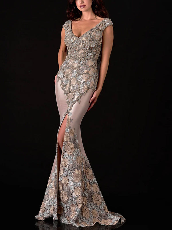 V-neck Lace Maxi Dress