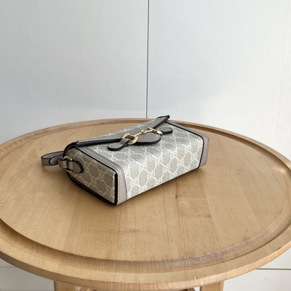GUCCI HORSEBIT 1955 MINI BAG ‎BEIGE AND WHITE GG SUPREME 18CM ‎‎699296 UULBG 9683