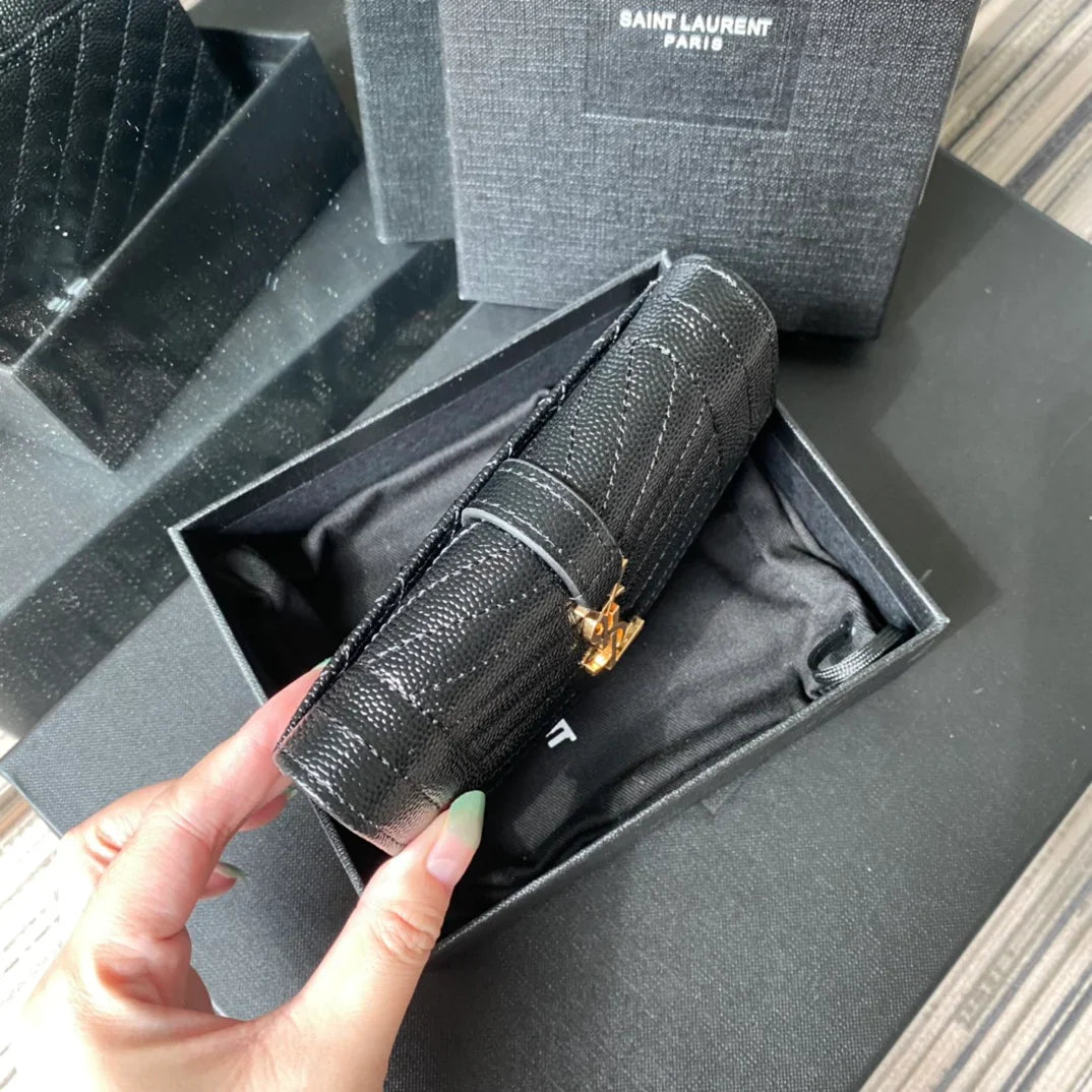 YSL Envelope Purse Black Gold A026KK 13.5cm