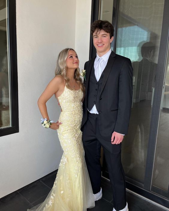 Yellow Fashion Elegant Delicate Floral Embroidery Applique Long Lace Mermaid Slim Ball Gown Evening Gown Party Dress gh3356