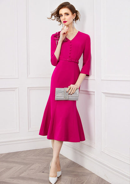 loveedsTM-Spring Fashion 3D Floral Beading Mermaid Party Dresses for Women 2024 Designer Elegant V Neck Midi Evening Vestidos Ladies