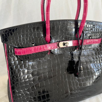 Hermès Very Rare Birkin HSS Special Order 35 cm Shiny Black Crocodile Birkin Bag
