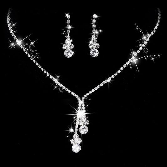 Simple Bright Rhinestone Zircon Necklace and Earrings Set
