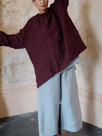 Loose Pullover Cotton and Linen Women's Long Sleeve