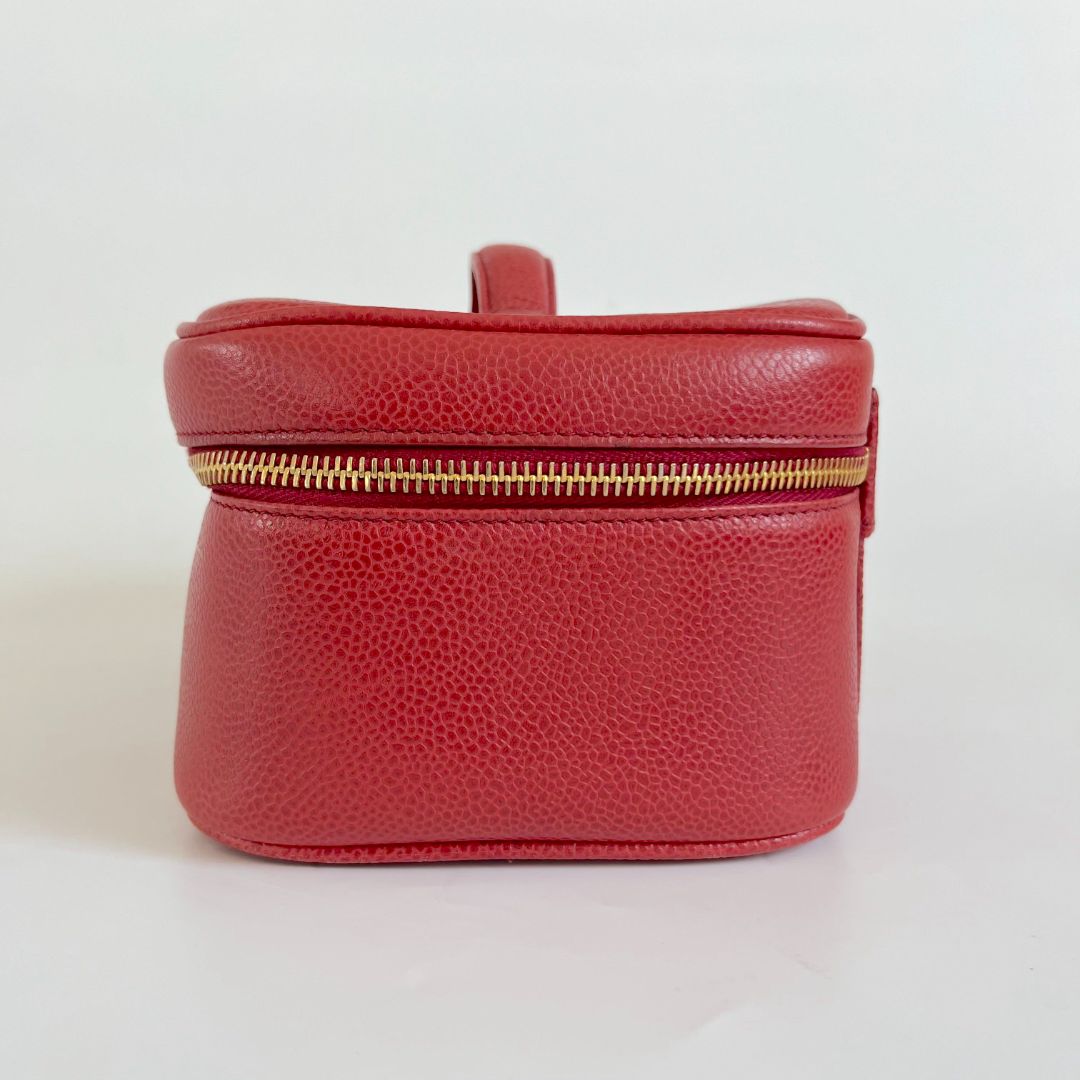 Chanel Red Caviar Leather Vanity Vintage Top Handle Bag