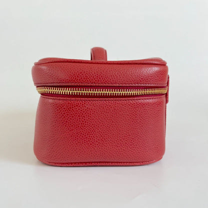 Chanel Red Caviar Leather Vanity Vintage Top Handle Bag