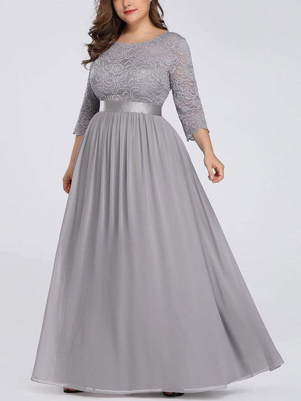 Round Neck Lace Solid Color Maxi Dress