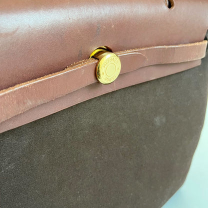 Hermes Chocolate Brown/Beige Toile and Leather Herbag 31 Bag