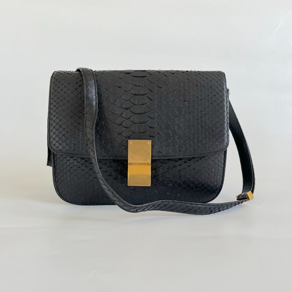 Celine black python medium classic box bag