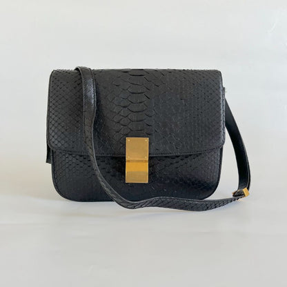 Celine black python medium classic box bag