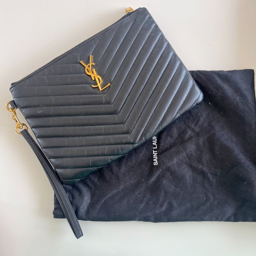 Saint Laurent black quilted leather purse