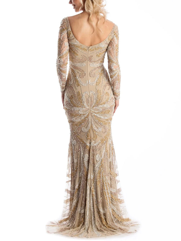 V-neck Long Sleeves Sequins Maxi Dress