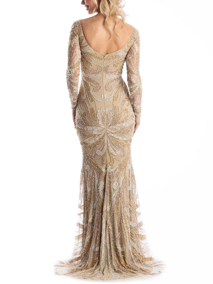 V-neck Long Sleeves Sequins Maxi Dress