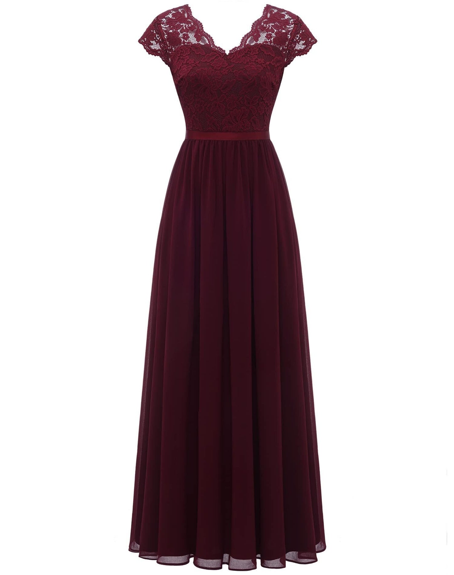 loveedsTM- Women&#39;s Elegant Vintage V Neck 3/4 Sleeve Floral Lace Chiffon Wedding Bridesmaid Maxi Dress Long Formal Dresses