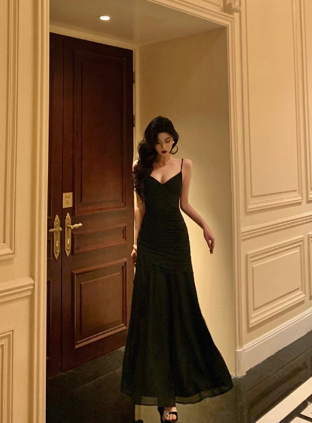 Elegant Mermaid Black Chiffon Sleeveless 21st Birthday Dress Party Gown Birthday Outfits Birthday Dress Ideas For Women DP1288