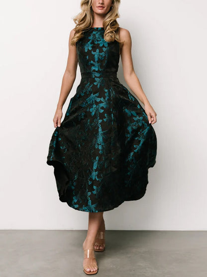 Crew Neck Sleeveless Printed Midi Dress