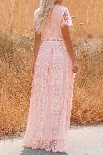 loveedsTM-Fashion Elegant Solid Lace Split Joint V Neck A Line Dresses