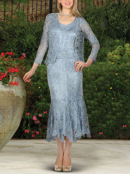 Elegant Evening Rose Lace Mermaid Dress Women's Skirt Set