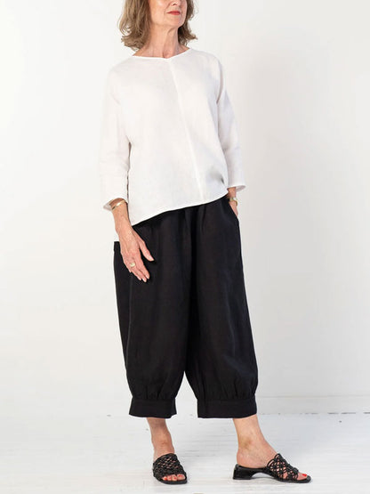 Solid Color Comfortable Cotton and Linen Women's Pants