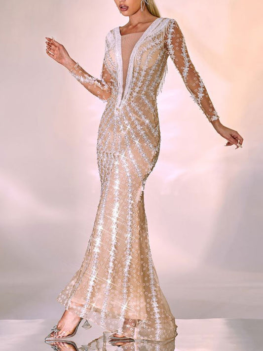 Delicate Sequined Ball Party Gown
