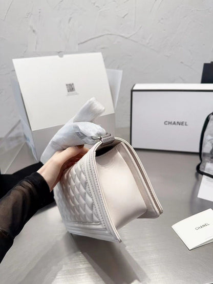 Chanel Boy White Caviar GHW