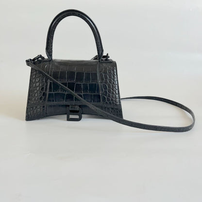 Balenciaga black croc embossed small hourglass bag