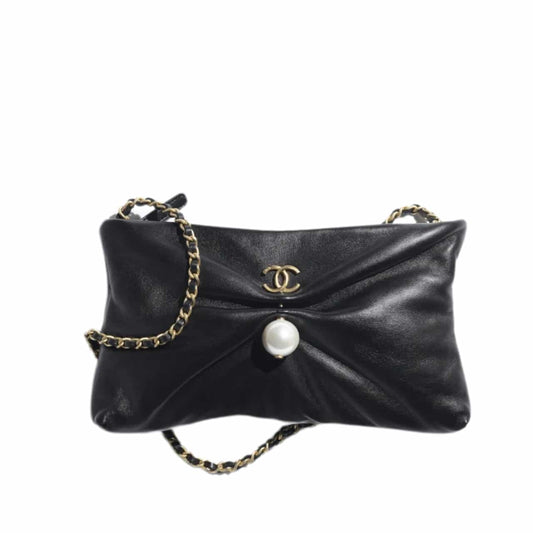 CHANEL CLUTCH WITH CHAIN GOLD TONE METAL BLACK 24CM AP4613 B20166 94305