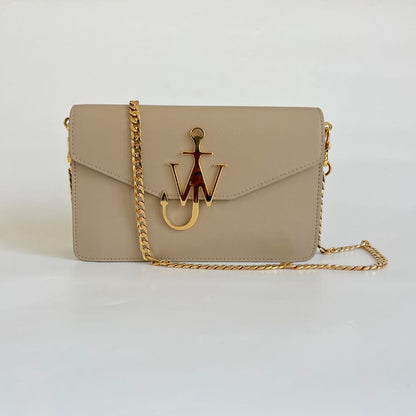 JW Anderson Logo Beige Leather Shoulder Bag